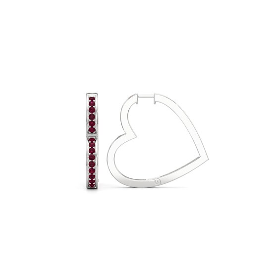 Lab-Created Ruby and White Lab-Created Sapphire Inside-Out Heart-Shaped Hoop Earrings in Sterling Silver