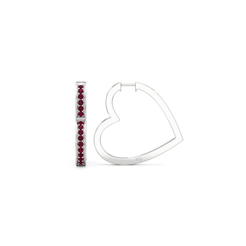Main Image 2 of Lab-Created Ruby and White Lab-Created Sapphire Inside-Out Heart-Shaped Hoop Earrings in Sterling Silver