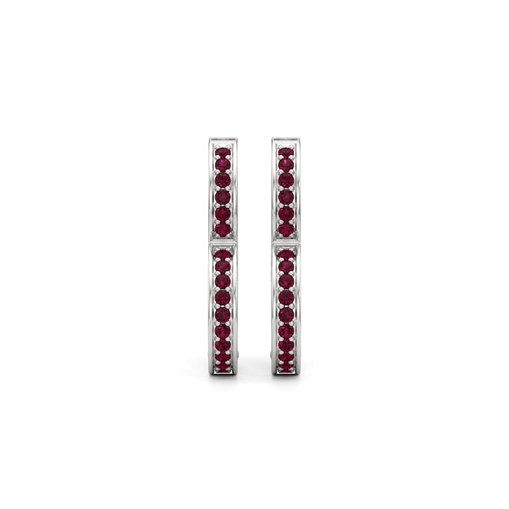 Lab-Created Ruby and White Lab-Created Sapphire Inside-Out Heart-Shaped Hoop Earrings in Sterling Silver