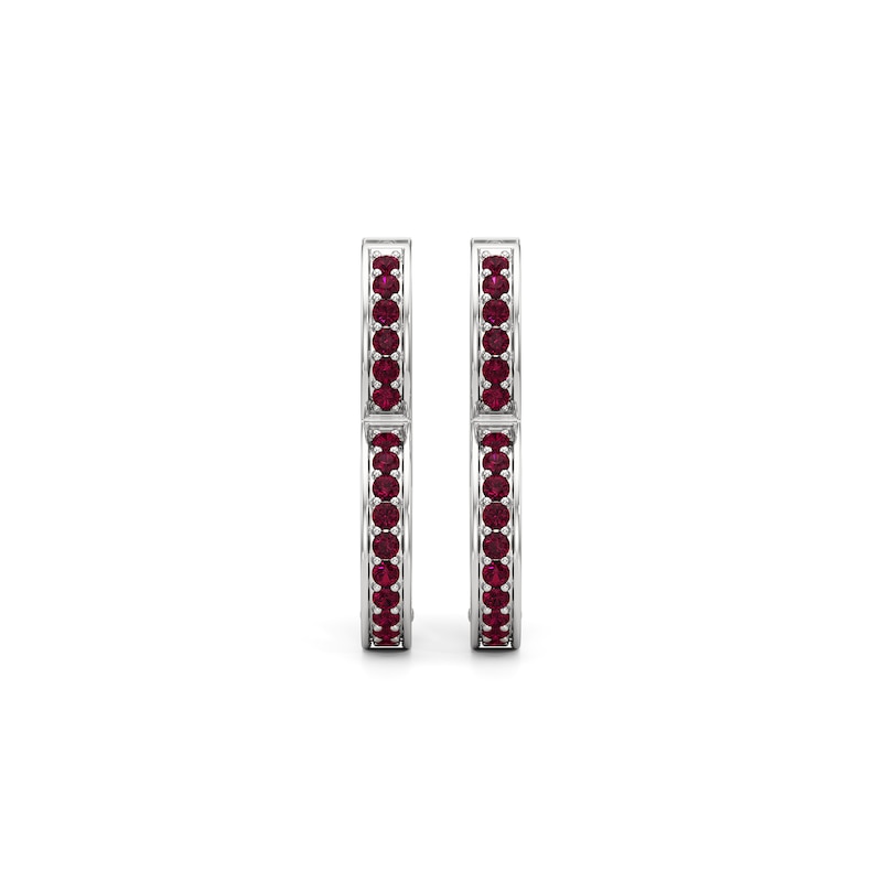 Main Image 3 of Lab-Created Ruby and White Lab-Created Sapphire Inside-Out Heart-Shaped Hoop Earrings in Sterling Silver