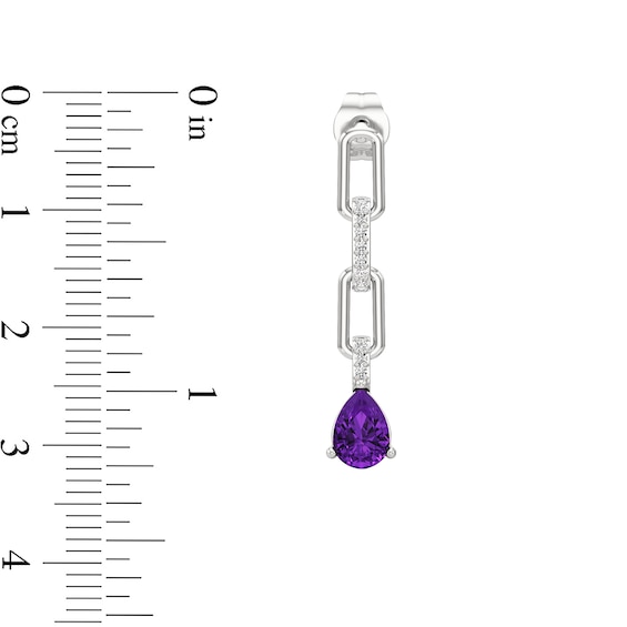 Pear-Shaped Amethyst and White Lab-Created Sapphire Chain Link Drop Earrings in Sterling Silver