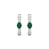 Thumbnail Image 3 of Oval Lab-Created Emerald Solitaire Beaded Hoop Earrings in Sterling Silver