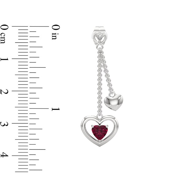 5.0mm Heart-Shaped Lab-Created Ruby and White Lab-Created Sapphire Double Chain Drop Earrings in Sterling Silver