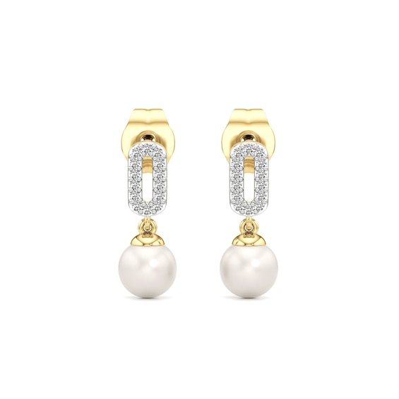 5.0mm Freshwater Cultured Pearl and White Lab-Created Sapphire Drop Earrings in Sterling Silver and 24K Gold Plate