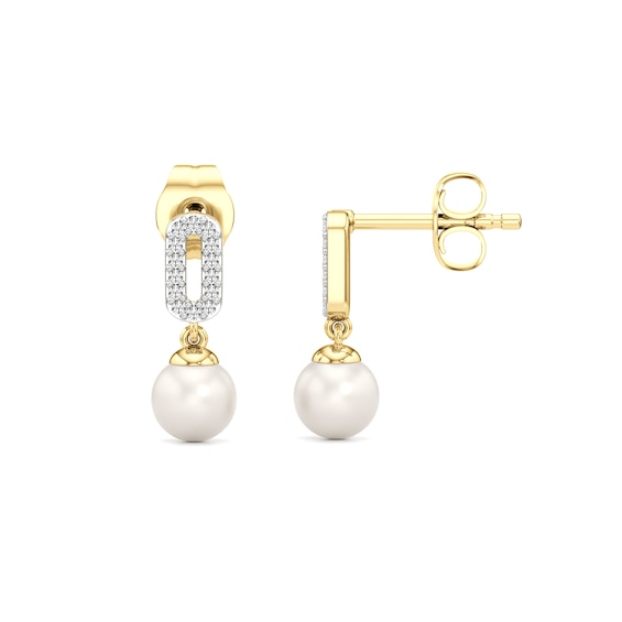 5.0mm Freshwater Cultured Pearl and White Lab-Created Sapphire Drop Earrings in Sterling Silver and 24K Gold Plate