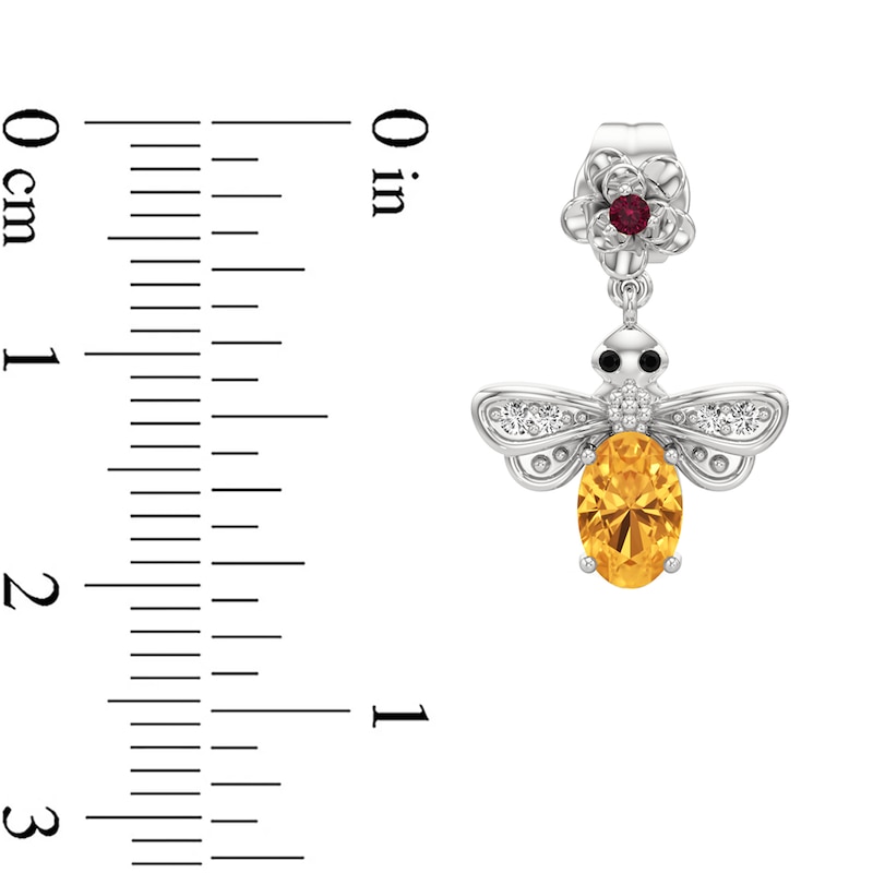 Main Image 4 of Citrine, Black Spinel, Lab-Created Ruby and White Lab-Created Sapphire Flower and Bee Drop Earrings in Sterling Silver