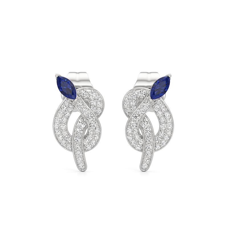 Main Image 1 of Marquise-Cut Blue and White Lab-Created Sapphire Snake Stud Earrings in Sterling Silver