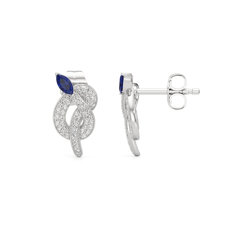 Main Image 3 of Marquise-Cut Blue and White Lab-Created Sapphire Snake Stud Earrings in Sterling Silver