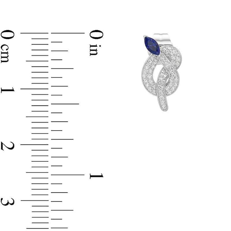 Main Image 4 of Marquise-Cut Blue and White Lab-Created Sapphire Snake Stud Earrings in Sterling Silver