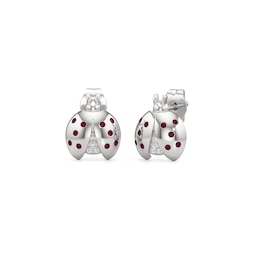 Lab-Created Ruby and White Lab-Created Sapphire Ladybug Stud Earrings in Sterling Silver