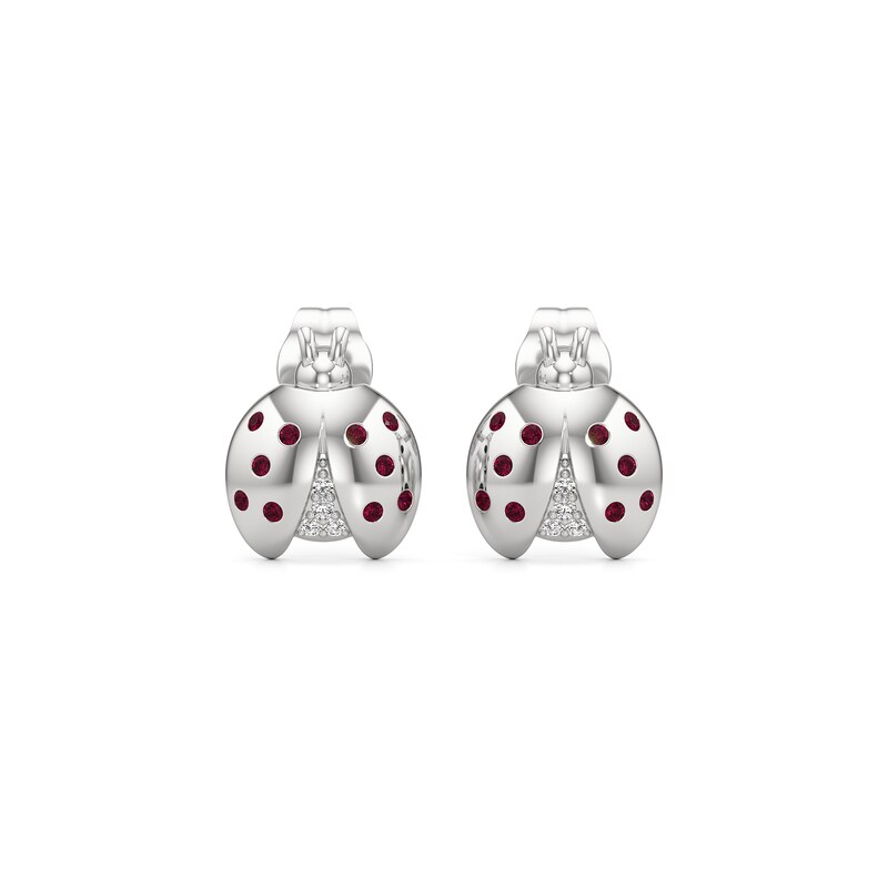 Main Image 3 of Lab-Created Ruby and White Lab-Created Sapphire Ladybug Stud Earrings in Sterling Silver