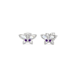 Marquise-Cut Mother-of-Pearl, Amethyst and White Lab-Created Sapphire Butterfly Stud Earrings in Sterling Silver