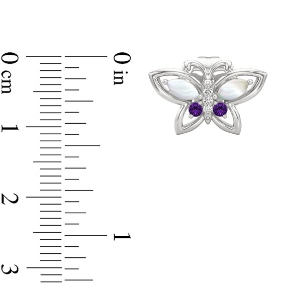Marquise-Cut Mother-of-Pearl, Amethyst and White Lab-Created Sapphire Butterfly Stud Earrings in Sterling Silver