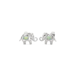 Oval Lab-Created Opal and White Lab-Created Sapphire Elephant Stud Earrings in Sterling Silver