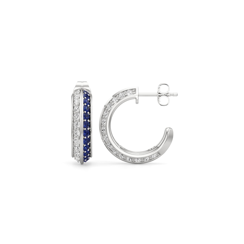 Main Image 2 of Blue and White Lab-Created Sapphire Knife Edge J-Hoop Earrings in Sterling Silver