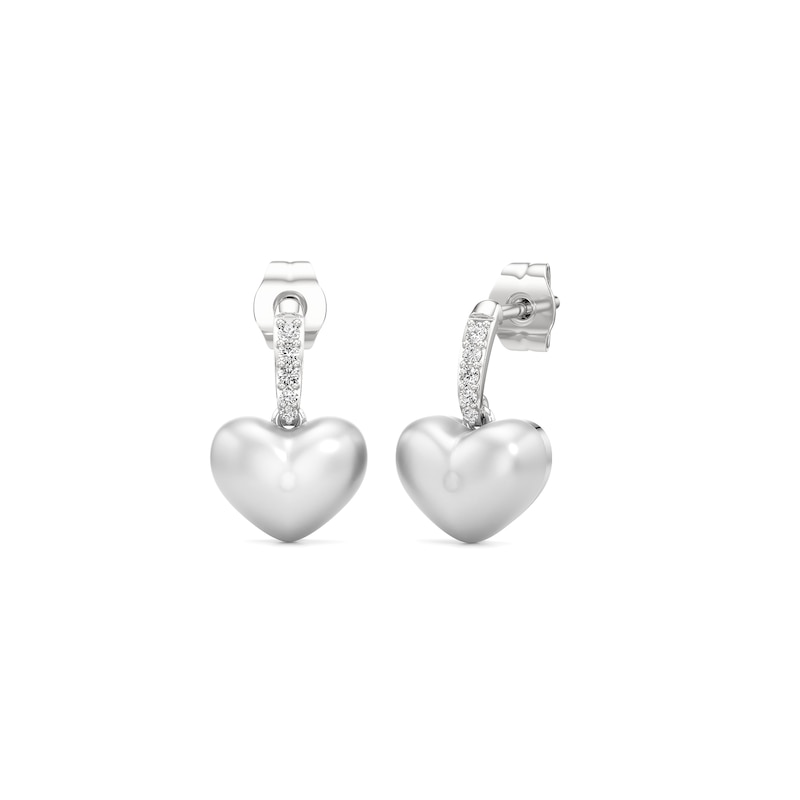 Main Image 1 of Heart-Shaped Freshwater Cultured Pearl and White Lab-Created Sapphire Drop Earrings in Sterling Silver