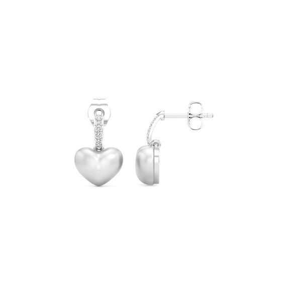 Heart-Shaped Freshwater Cultured Pearl and White Lab-Created Sapphire Drop Earrings in Sterling Silver