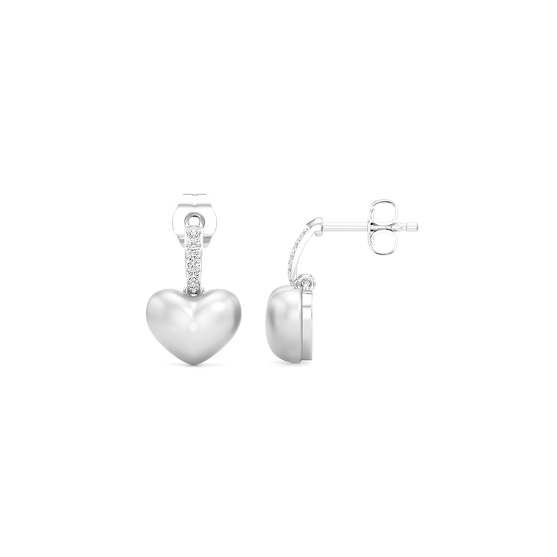 Main Image 2 of Heart-Shaped Freshwater Cultured Pearl and White Lab-Created Sapphire Drop Earrings in Sterling Silver