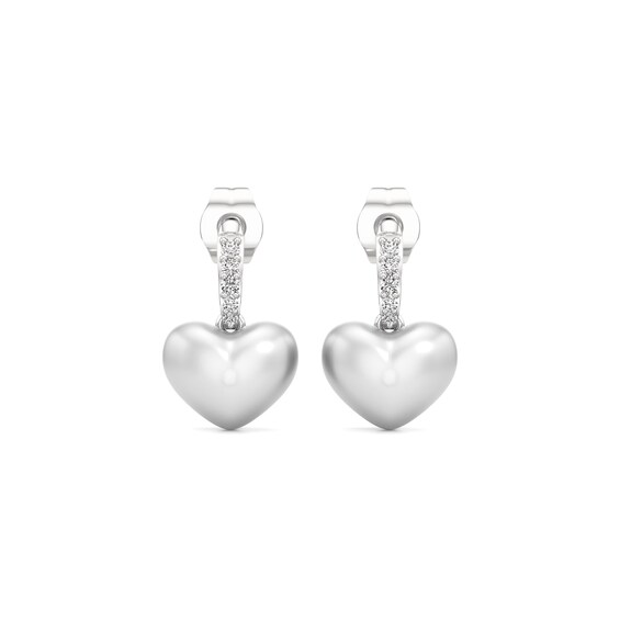 Heart-Shaped Freshwater Cultured Pearl and White Lab-Created Sapphire Drop Earrings in Sterling Silver