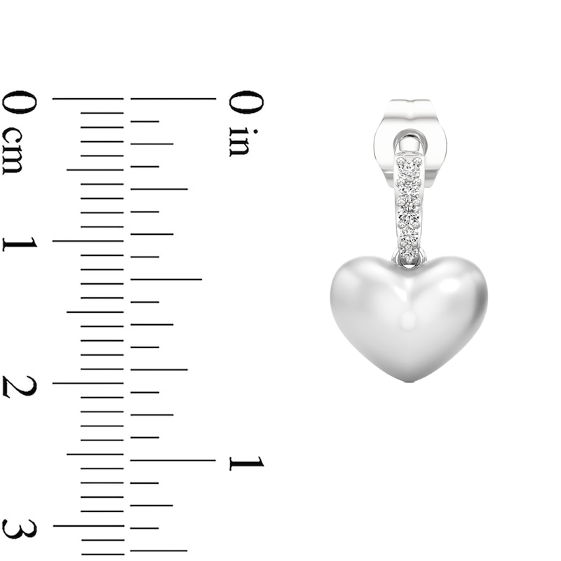 Main Image 4 of Heart-Shaped Freshwater Cultured Pearl and White Lab-Created Sapphire Drop Earrings in Sterling Silver