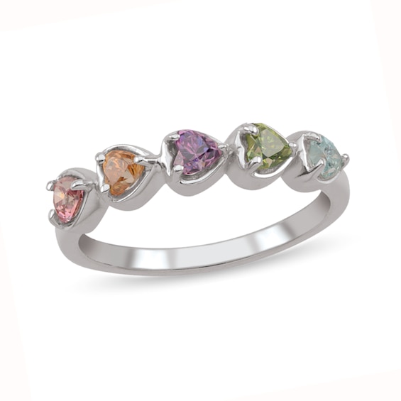 Sideways Heart-Shaped Birthstone Band (3-5 Stones)