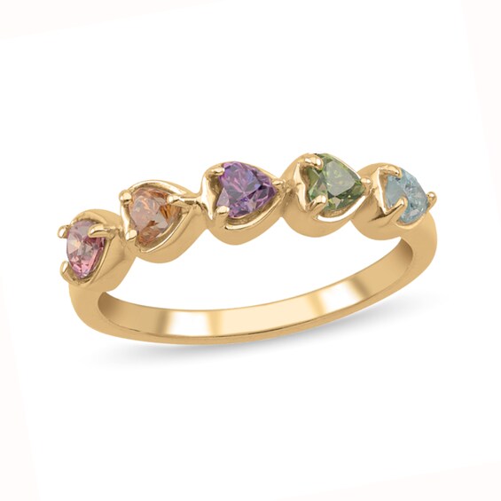 Sideways Heart-Shaped Birthstone Band (3-5 Stones)