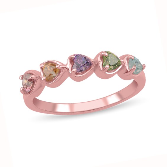 Sideways Heart-Shaped Birthstone Band (3-5 Stones)
