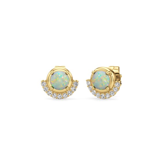 5.0mm Lab-Created Opal and White Lab-Created Sapphire Stud Earrings in 10K Gold
