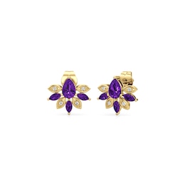 Pear-Shaped and Marquise-Cut Blue and White Lab-Created Sapphire Fan Stud Earrings in 10K Gold