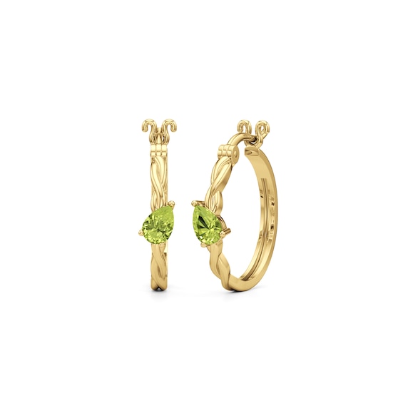 Pear-Shaped Peridot Solitaire Twist Hoop Earrings in 10K Gold