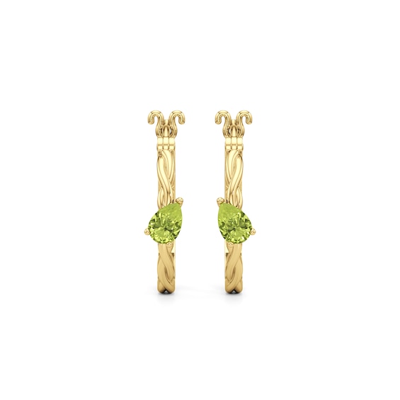 Pear-Shaped Peridot Solitaire Twist Hoop Earrings in 10K Gold