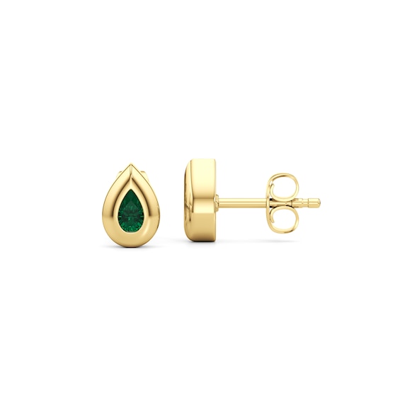 Pear-Shaped Lab-Created Emerald Bezel-Set Solitaire Stud Earrings in 10K Gold
