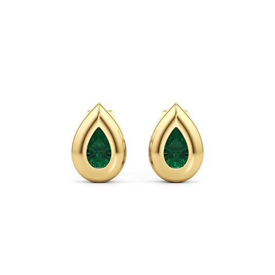 Pear-Shaped Lab-Created Emerald Bezel-Set Solitaire Stud Earrings in 10K Gold