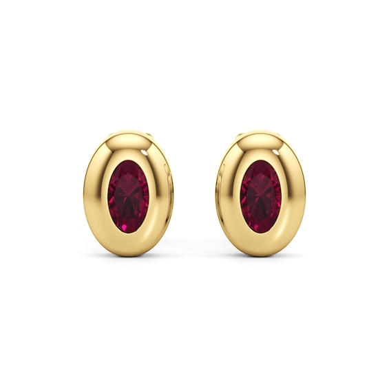 Oval Lab-Created Ruby Bezel-Set Solitaire Stud Earrings in 10K Gold