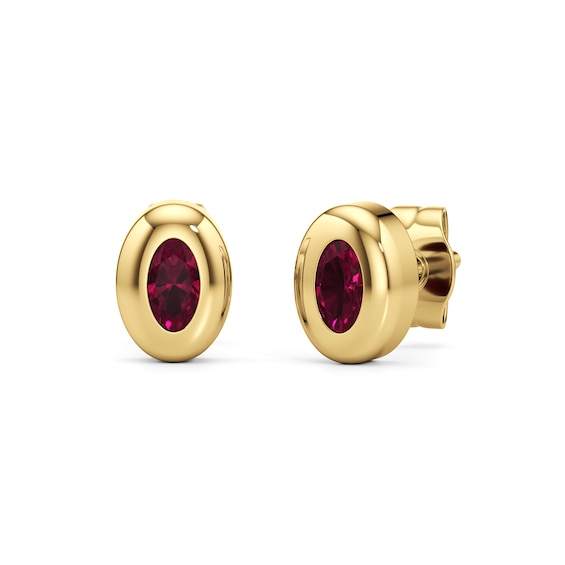 Oval Lab-Created Ruby Bezel-Set Solitaire Stud Earrings in 10K Gold