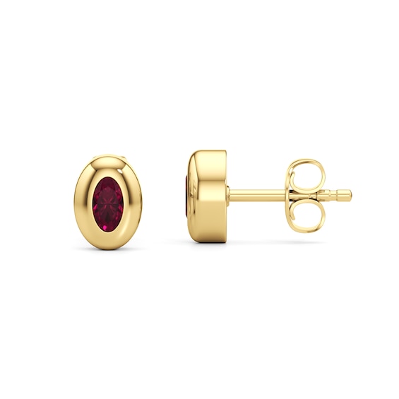 Oval Lab-Created Ruby Bezel-Set Solitaire Stud Earrings in 10K Gold