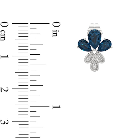 Pear-Shaped London Blue Topaz and Diamond Accent Floral Stud Earrings in 10K White Gold
