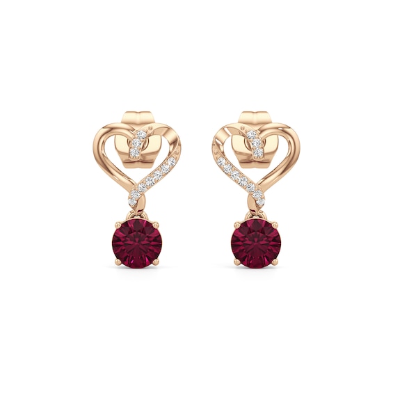 5.0mm Lab-Created Ruby and 1/20 CT. T.w. Diamond Heart Drop Earrings in 10K Rose Gold