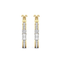 Emerald-Cut and Round White Lab-Created Sapphire Oval Hoop Earrings in Sterling Silver with 24K Gold Plate