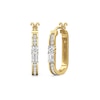 Thumbnail Image 2 of Emerald-Cut and Round White Lab-Created Sapphire Oval Hoop Earrings in Sterling Silver with 24K Gold Plate