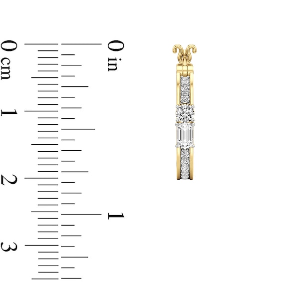 Emerald-Cut and Round White Lab-Created Sapphire Oval Hoop Earrings in Sterling Silver with 24K Gold Plate