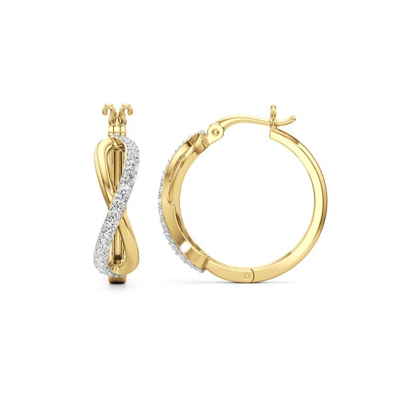 White Lab-Created Sapphire Infinity Twist Hoop Earrings in Sterling Silver with 24K Gold Plate