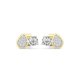 5.0mm White Lab-Created Sapphire Cluster Toi et Moi Stud Earrings in Sterling Silver with 24K Gold Plate