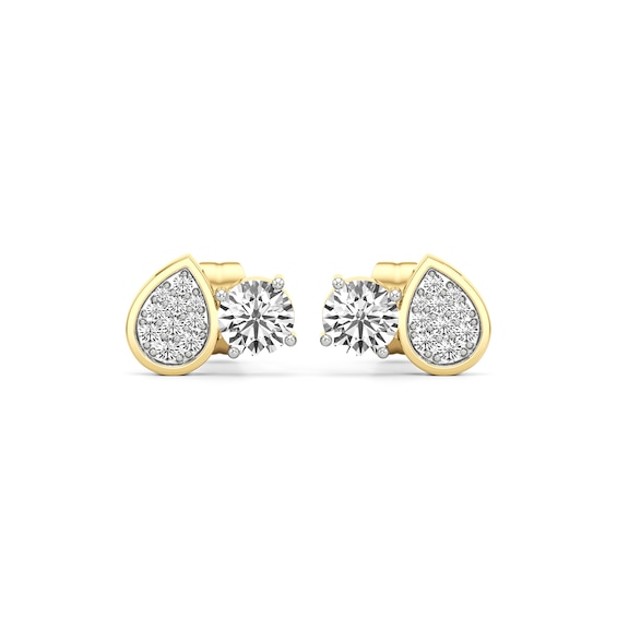 5.0mm White Lab-Created Sapphire Cluster Toi et Moi Stud Earrings in Sterling Silver with 24K Gold Plate
