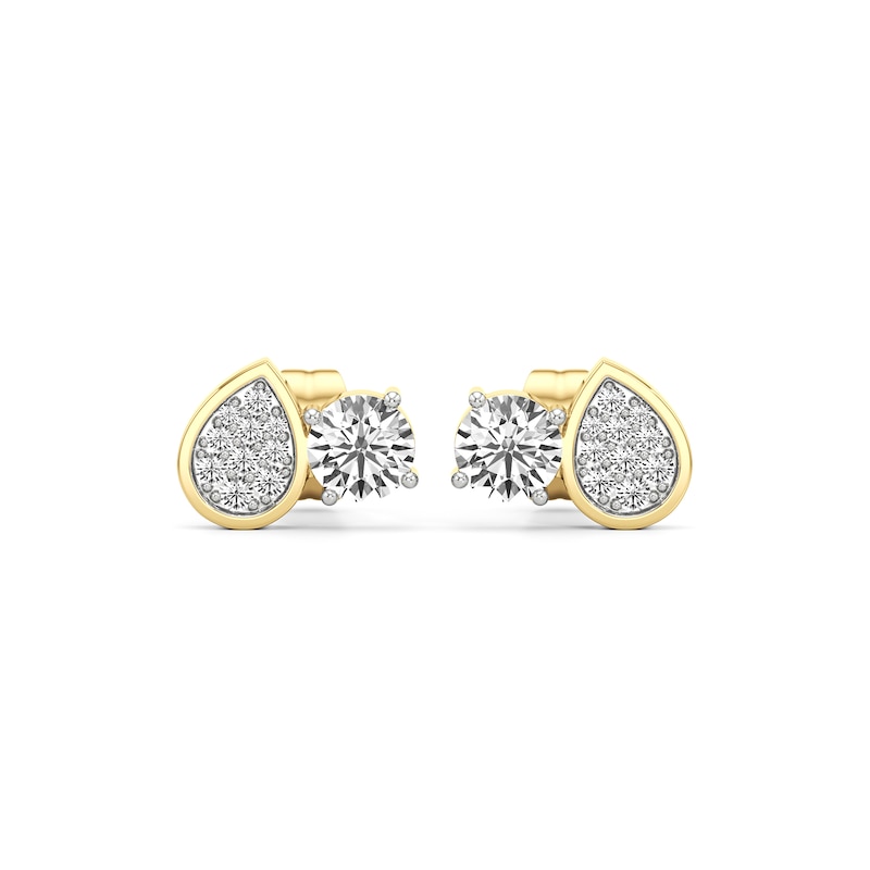 Main Image 1 of 5.0mm White Lab-Created Sapphire Cluster Toi et Moi Stud Earrings in Sterling Silver with 24K Gold Plate