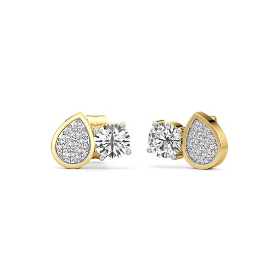 5.0mm White Lab-Created Sapphire Cluster Toi et Moi Stud Earrings in Sterling Silver with 24K Gold Plate