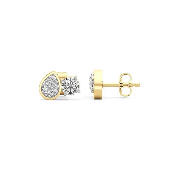5.0mm White Lab-Created Sapphire Cluster Toi et Moi Stud Earrings in Sterling Silver with 24K Gold Plate