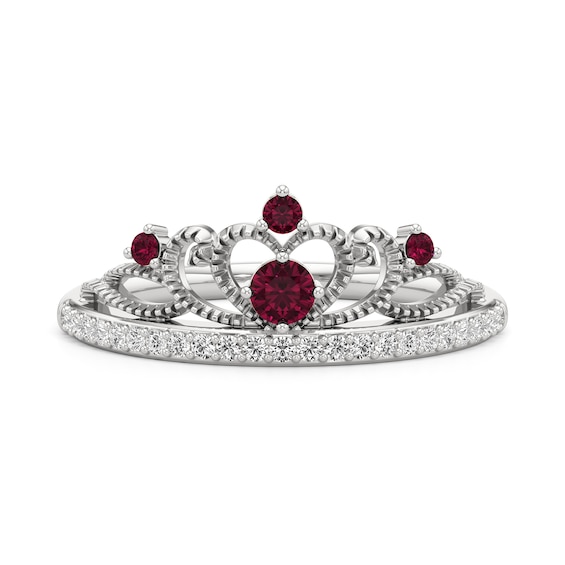 Lab-Created Ruby and White Lab-Created Sapphire Crown Ring in Sterling Silver