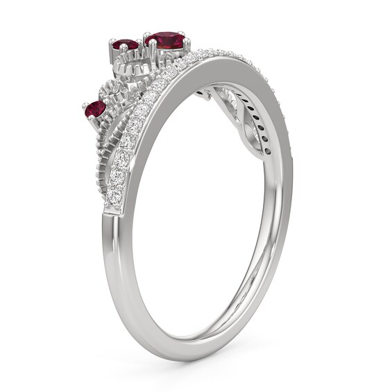Lab-Created Ruby and White Lab-Created Sapphire Crown Ring in Sterling Silver