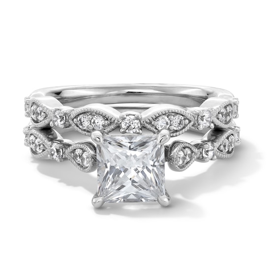 2 CT. T.w. Princess-Cut Certified Lab-Grown Diamond Art Deco Vintage-Style Bridal Set in 14K White Gold (F/Vs2)